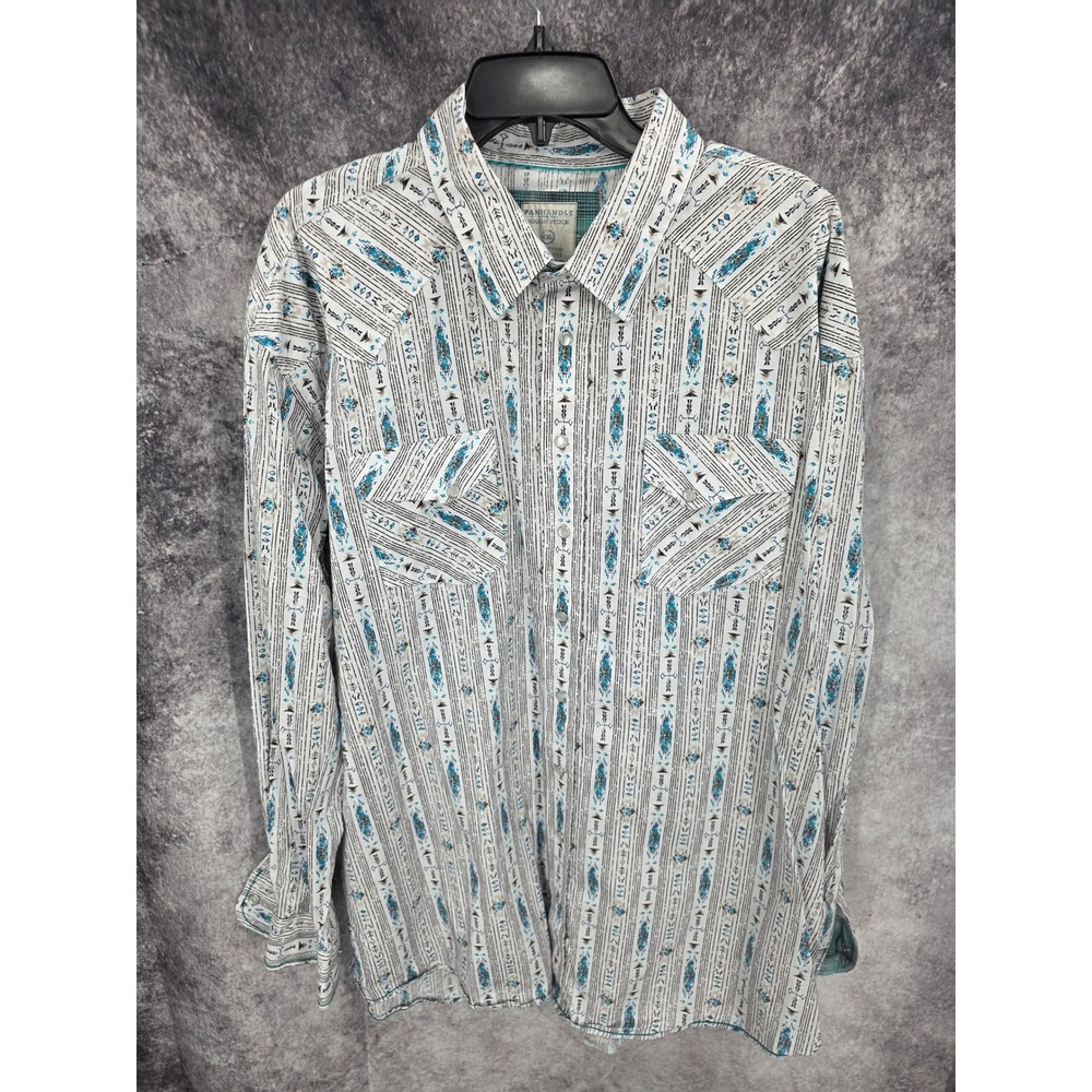 Panhandle Rough Stock Western Shirt Mens 2XL White Pearl Snap Aztec Southwest